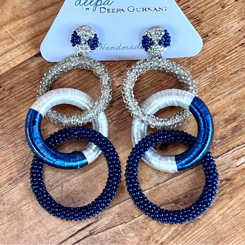 πΊπHPππΊ NWT Deepa Gurnani Beaded Triple Hoop Chandeliers - Picture 12 of 13